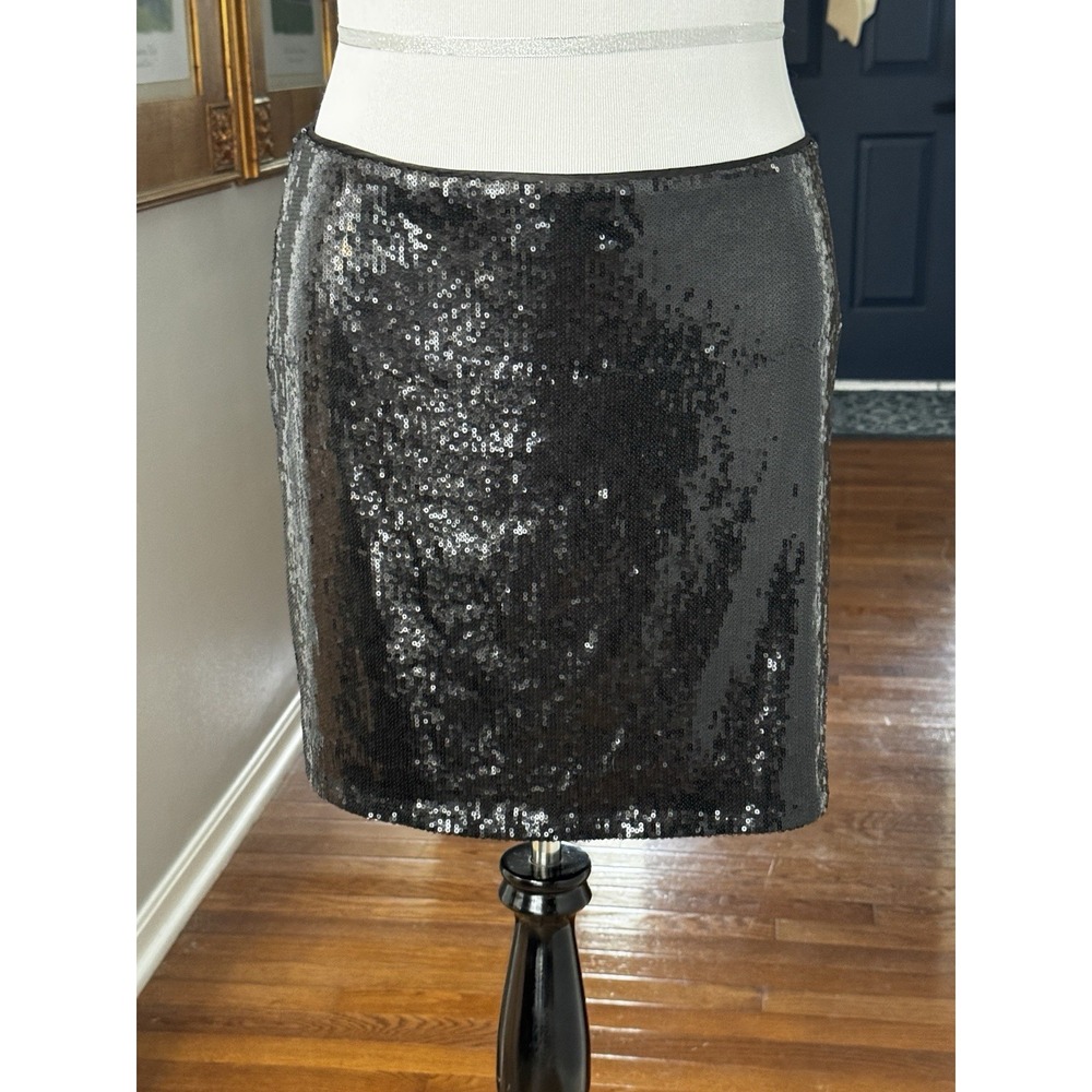 White House Black Market Black Sequin Skirt Large Lined